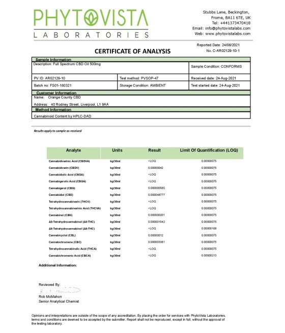 Orange County CBD 500mg Full Spectrum CBD Oil - 10ml