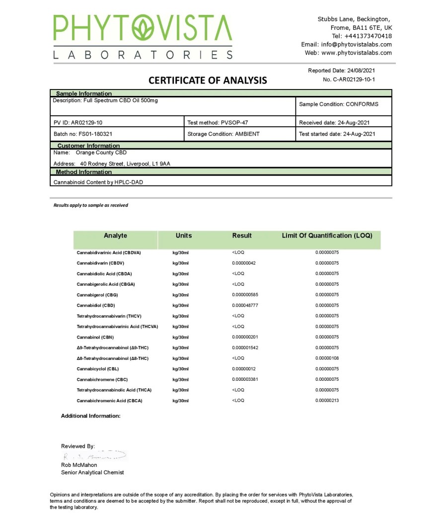 Orange County CBD 500mg Full Spectrum CBD Oil - 10ml