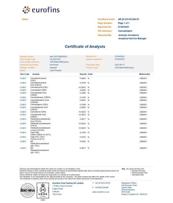 Rebelicious 1000mg Peppermint Plant Based Cold Pressed CBD Oil - 30ml