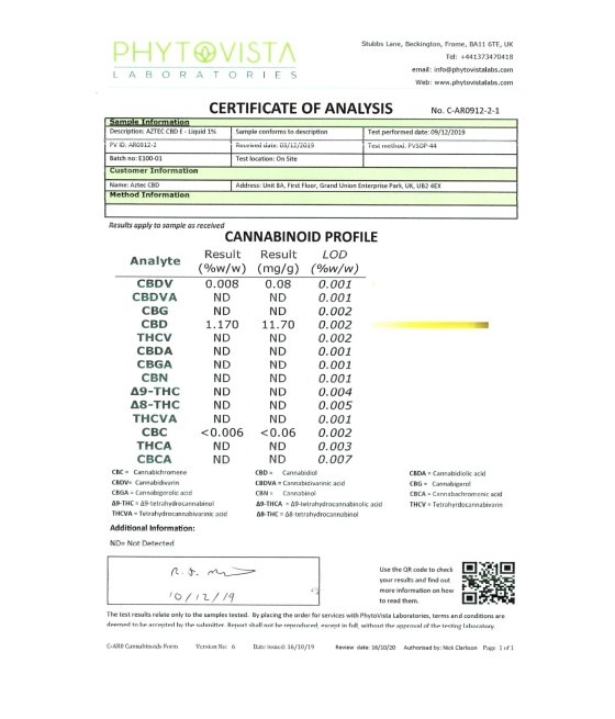 Aztec CBD 100mg CBD Vaping Liquid 10ml (50PG/50VG)