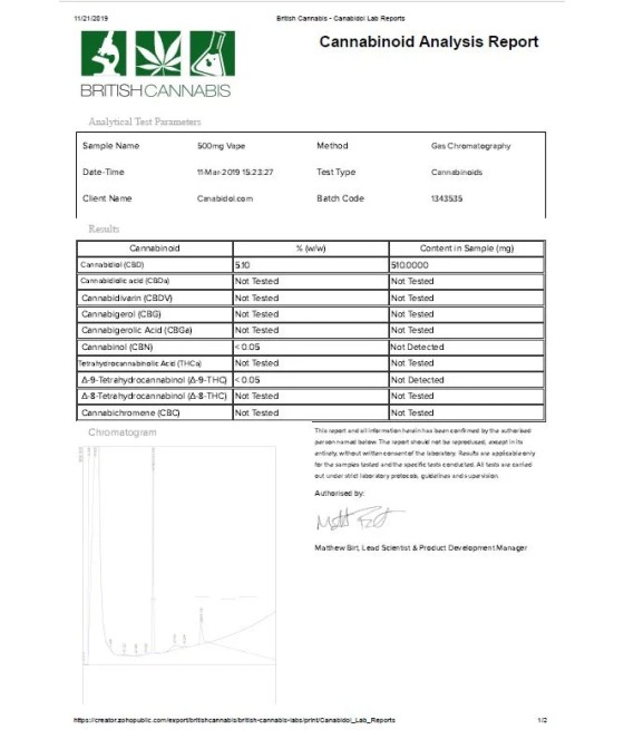 CBD by British Cannabis 500mg CBD Vape E-liquid 10ml