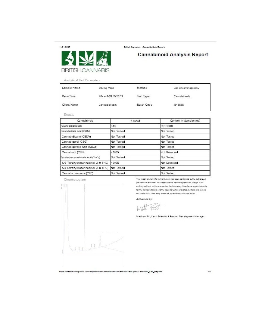 CBD by British Cannabis 500mg CBD Vape E-liquid 10ml