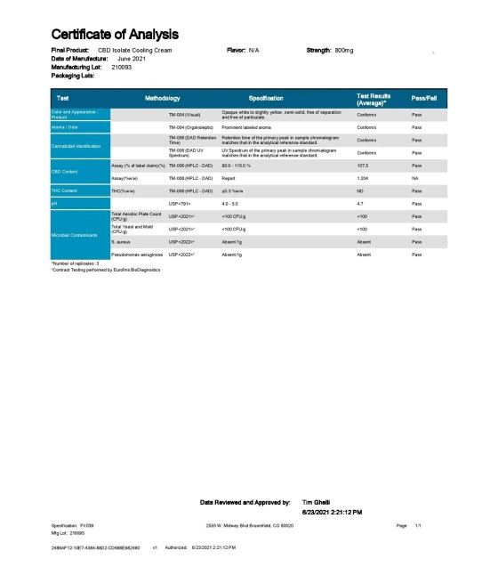 Voyager 800mg CBD Cooling Cream - 74ml