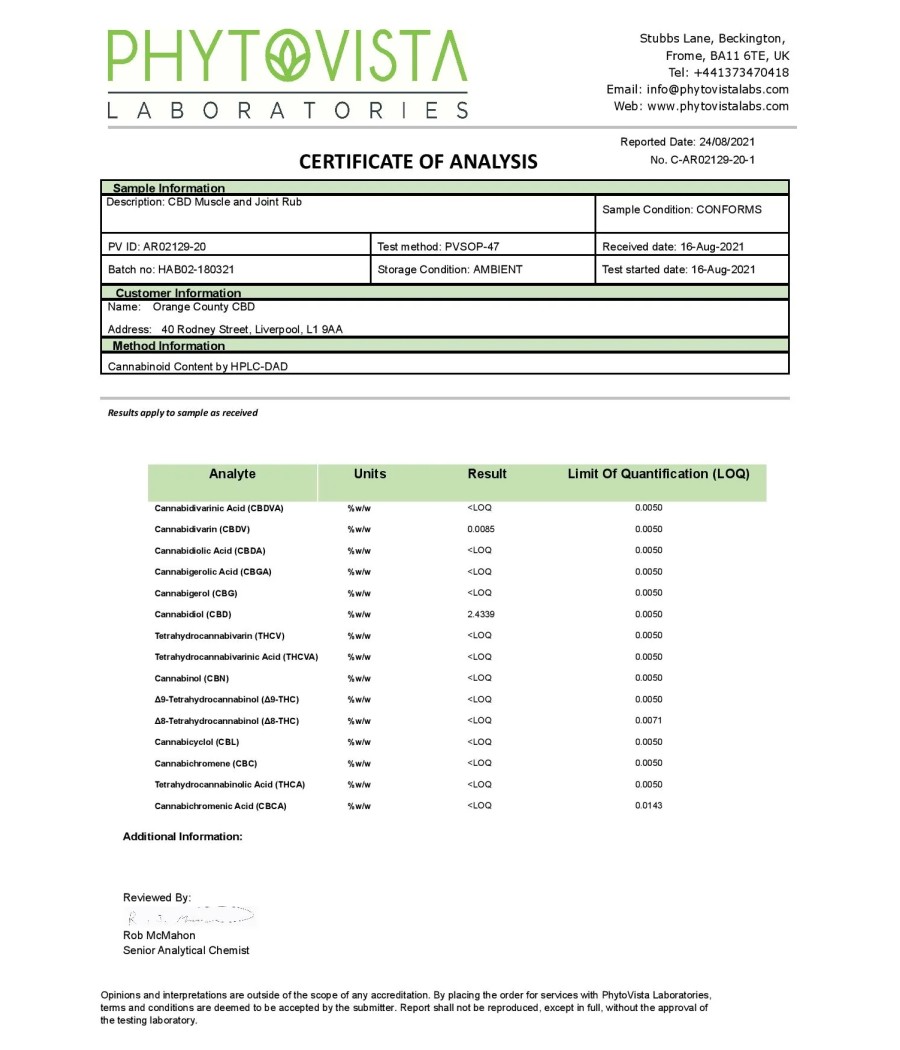 Orange County CBD 2000mg CBD Muscle and Joint Balm - 100ml