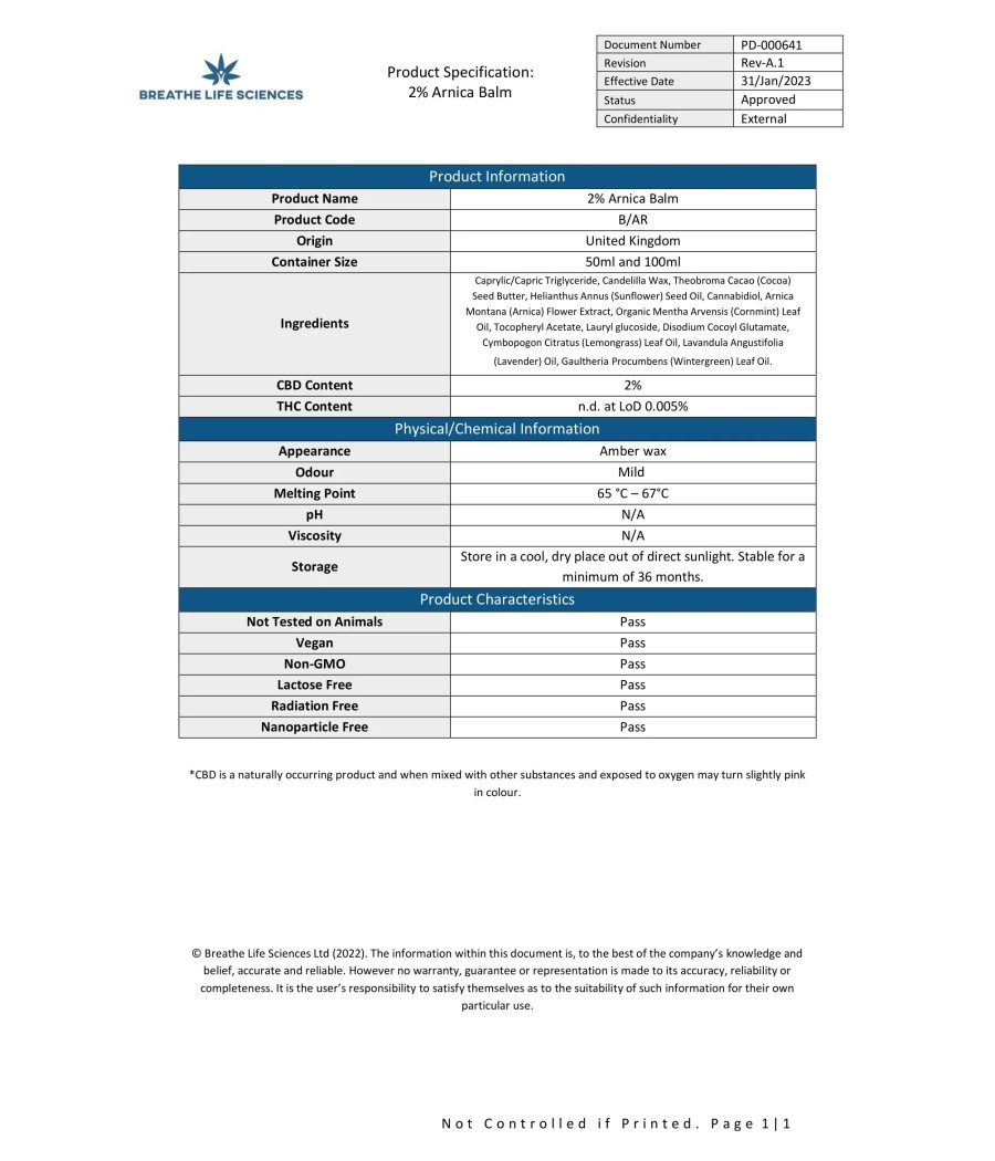 Dr Watson 1000mg CBD Arnica Balm - 50ml