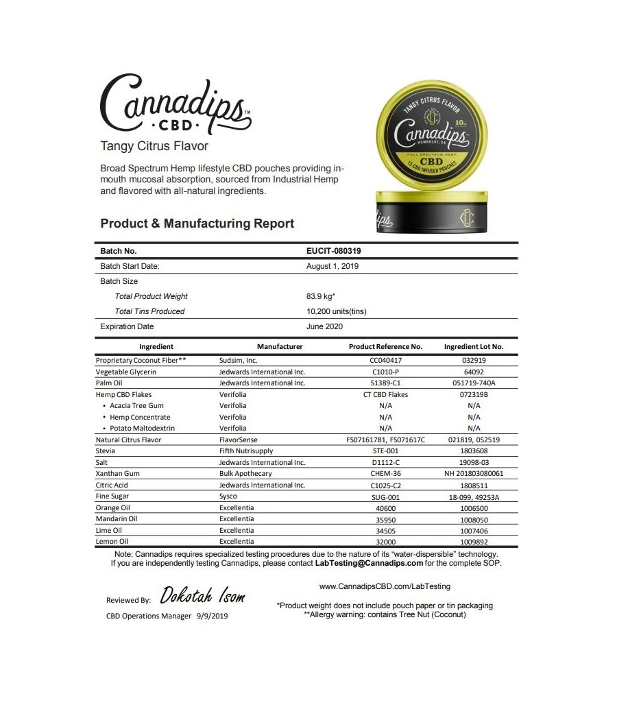 Cannadips 150mg CBD Snus Pouches - Tangy Citrus