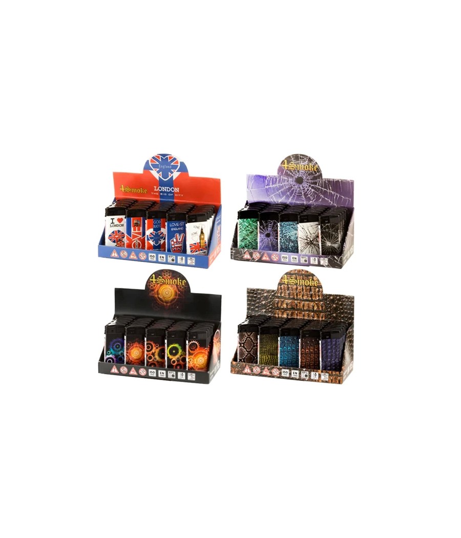 4Smoke Refillable Flat Printed Lighters 25 Pack - XHD8111
