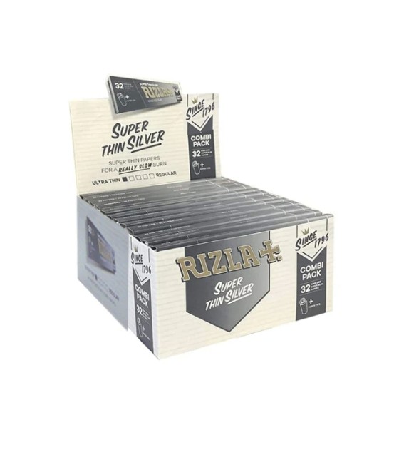 24 Rizla Silver Super Thin King Size Rolling Papers + Tips Combi Pack