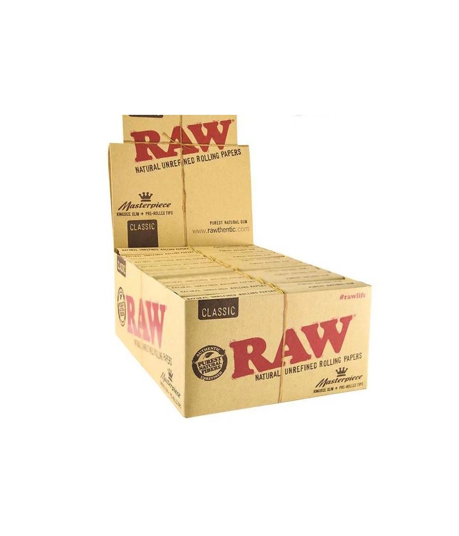 24 Raw Classic King Size Slim Rolling Papers + Tips (Connoisseur)