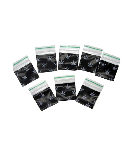 Zipper Branded 30mm x 30mm Black Leaf Bags
