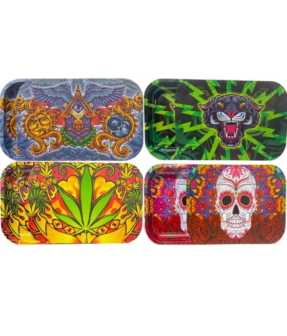 Large Mixed Design Magnetic Metal Rolling Trays with Lid