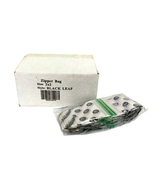 Zipper Branded 2 x 2  Black Leaf Bags