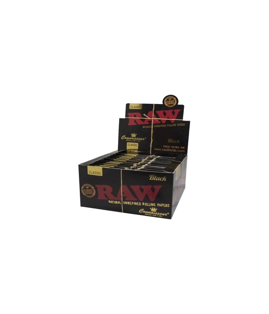 24 Raw Black Classic King Size Slim Connoisseur Rolling Papers + Tips