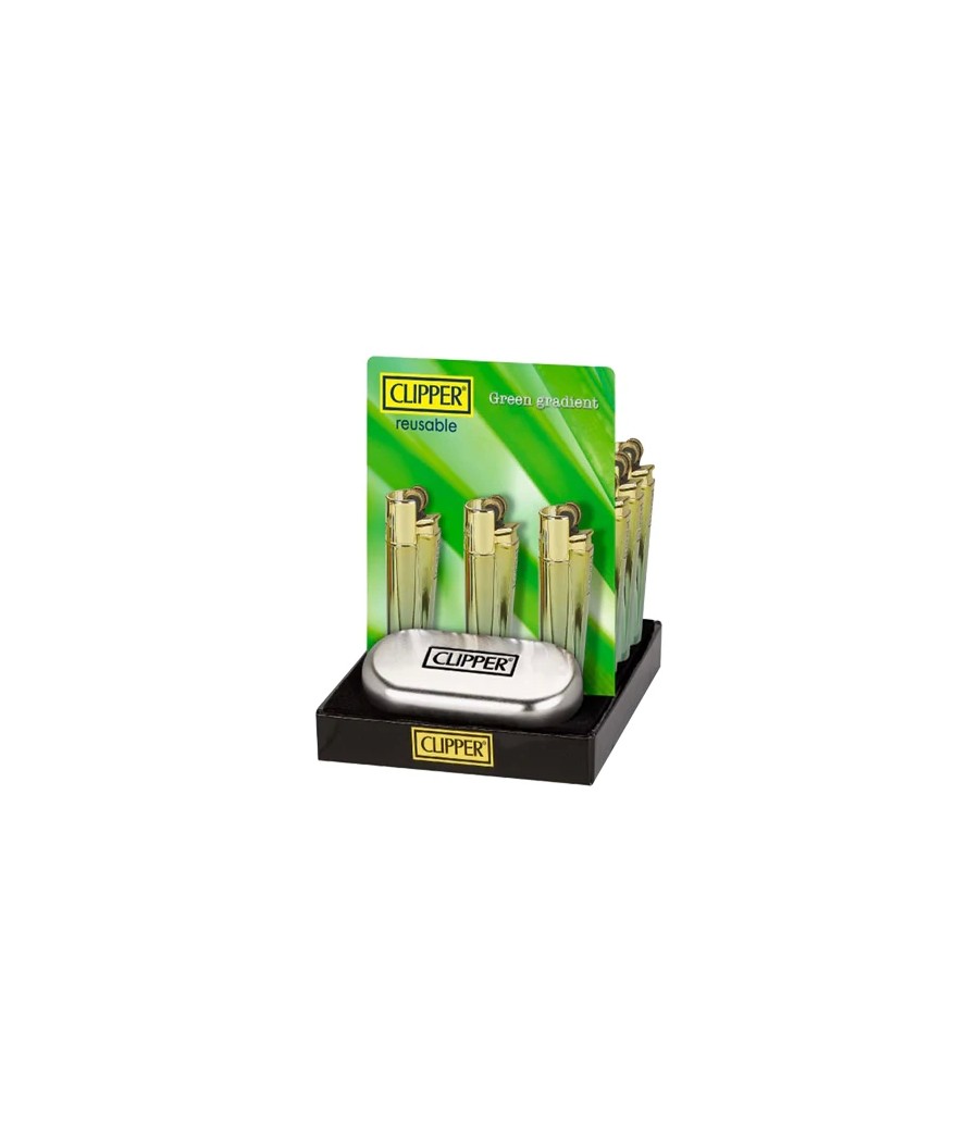 12 Clipper CMP11R Metal Flint Green Gradient Lighters - CM0S127UK