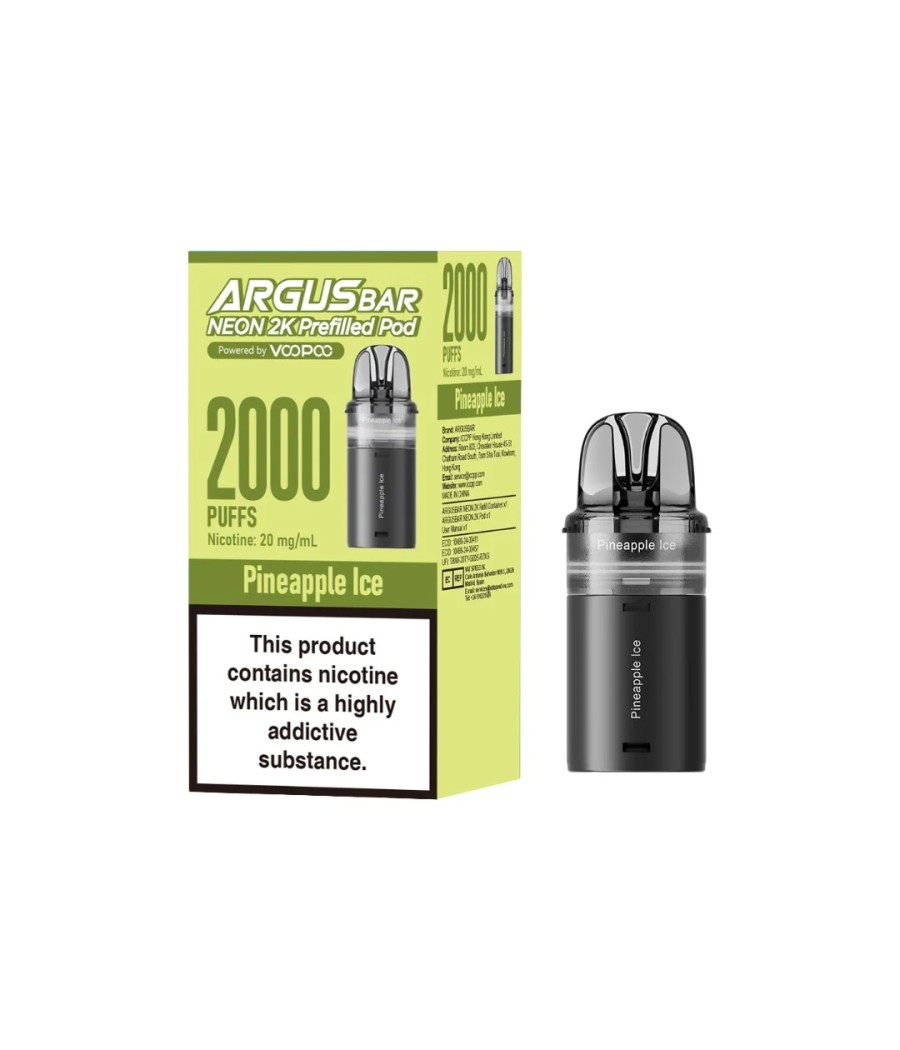 20mg Voopoo Argus Bar Neon 2K Prefilled Pods