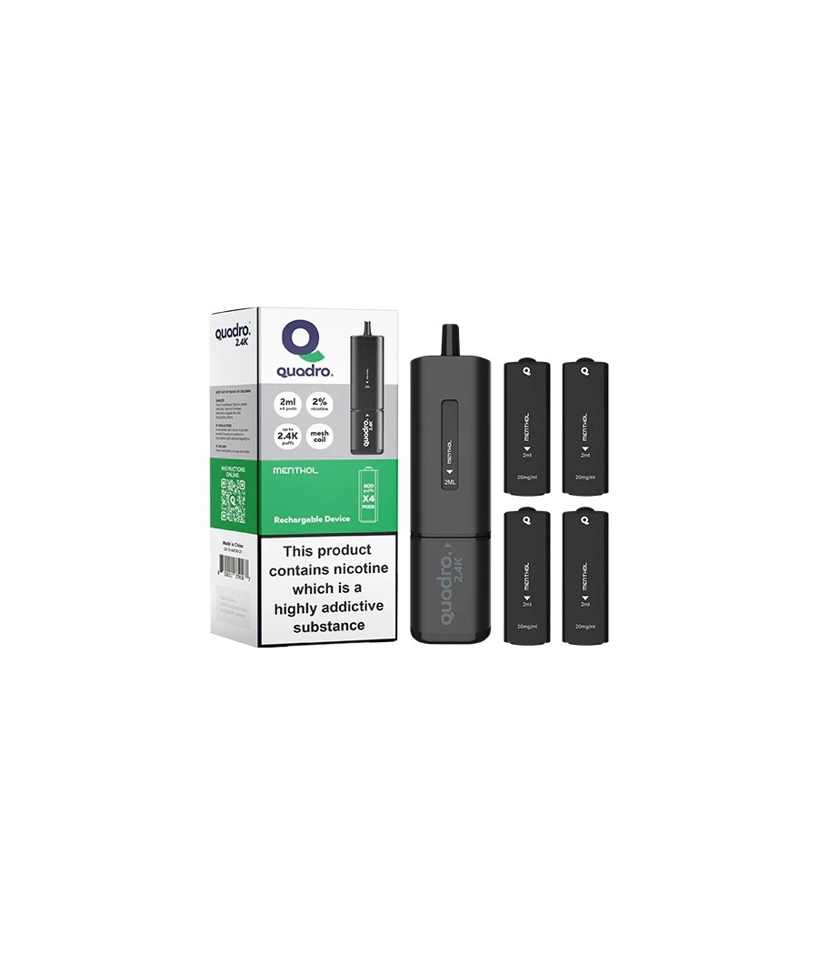 20mg Quadro 2.4K Pod Vape Kit 4 in 1 Black Series 2400 Puffs