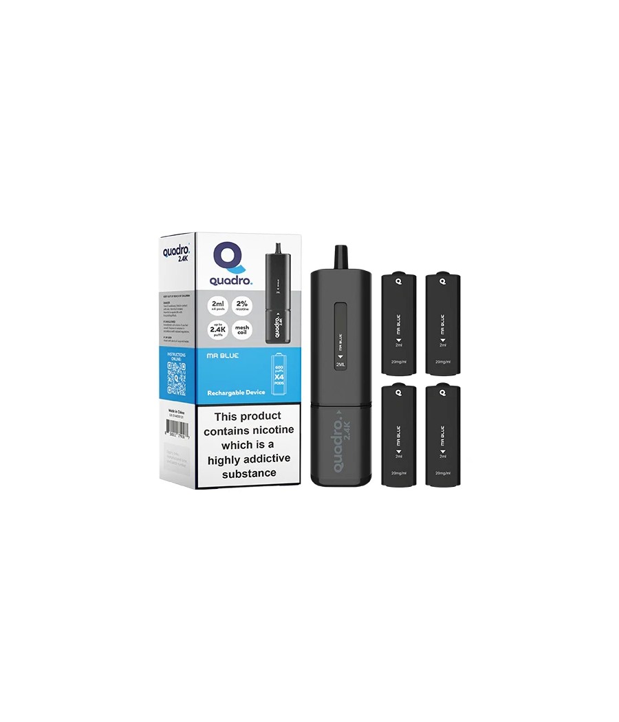 20mg Quadro 2.4K Pod Vape Kit 4 in 1 Black Series 2400 Puffs