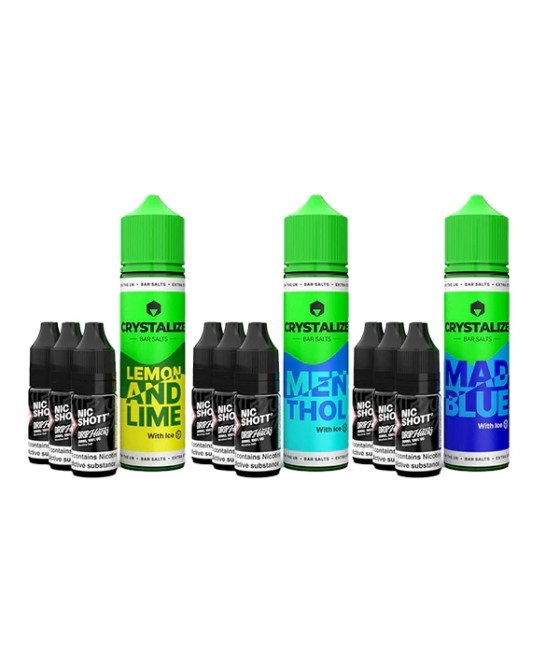 0mg Crystalize Bar Salts 60ml Longfill (50VG/50PG) + 3x Free 20mg Nicotine Shots 10ml