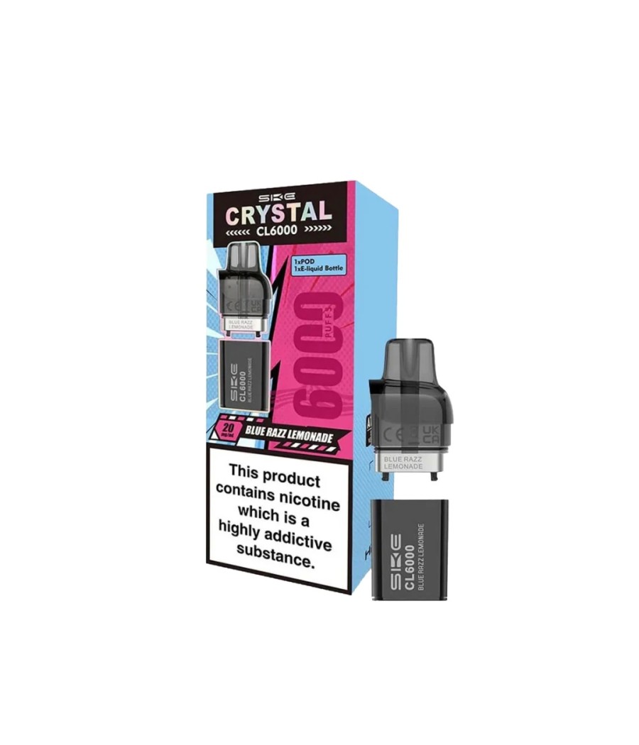 SKE Crystal CL6000 20mg Replacement Prefilled Pods 2ml 1200 Puffs - 2 Pcs
