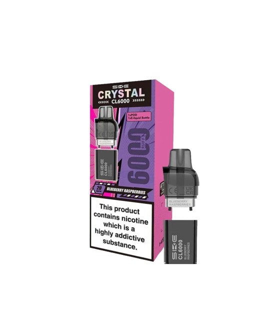 SKE Crystal CL6000 20mg Replacement Prefilled Pods 2ml 1200 Puffs - 2 Pcs