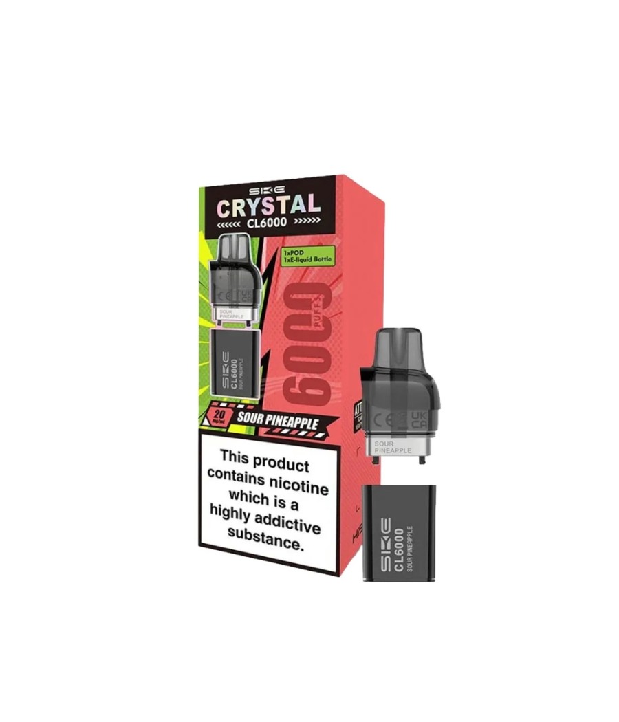 SKE Crystal CL6000 20mg Replacement Prefilled Pods 2ml 1200 Puffs - 2 Pcs